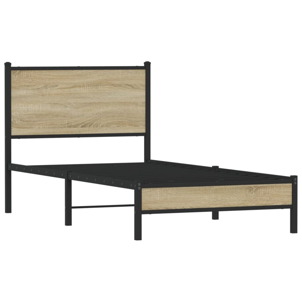 vidaXL Metal Bed Frame with Headboard Bed Base Sonoma Oak 90x190 cm Single