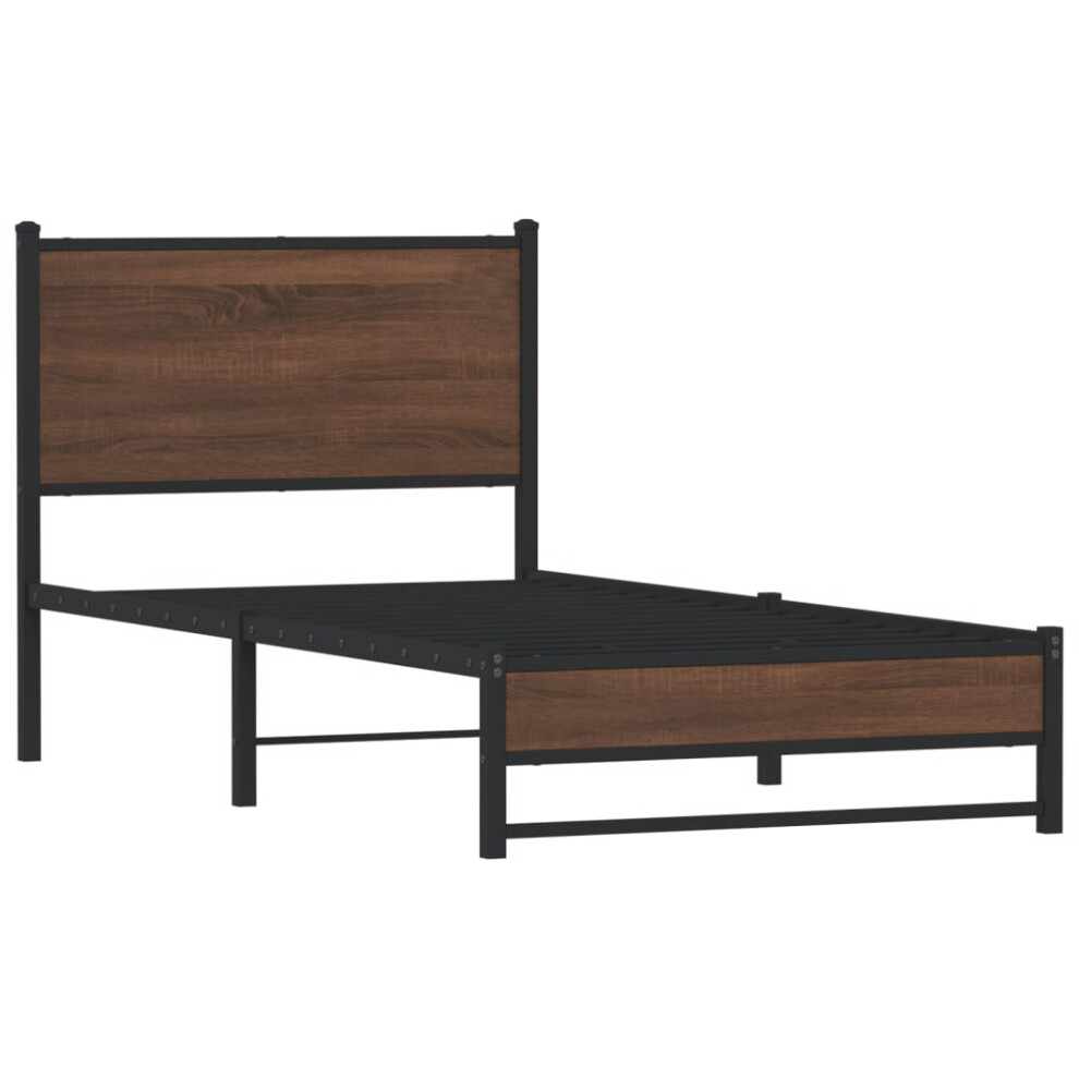 Vidaxl Metal Bed Frame With Headboard Bed Base Bedstead Brown Oak 90X200 Cm