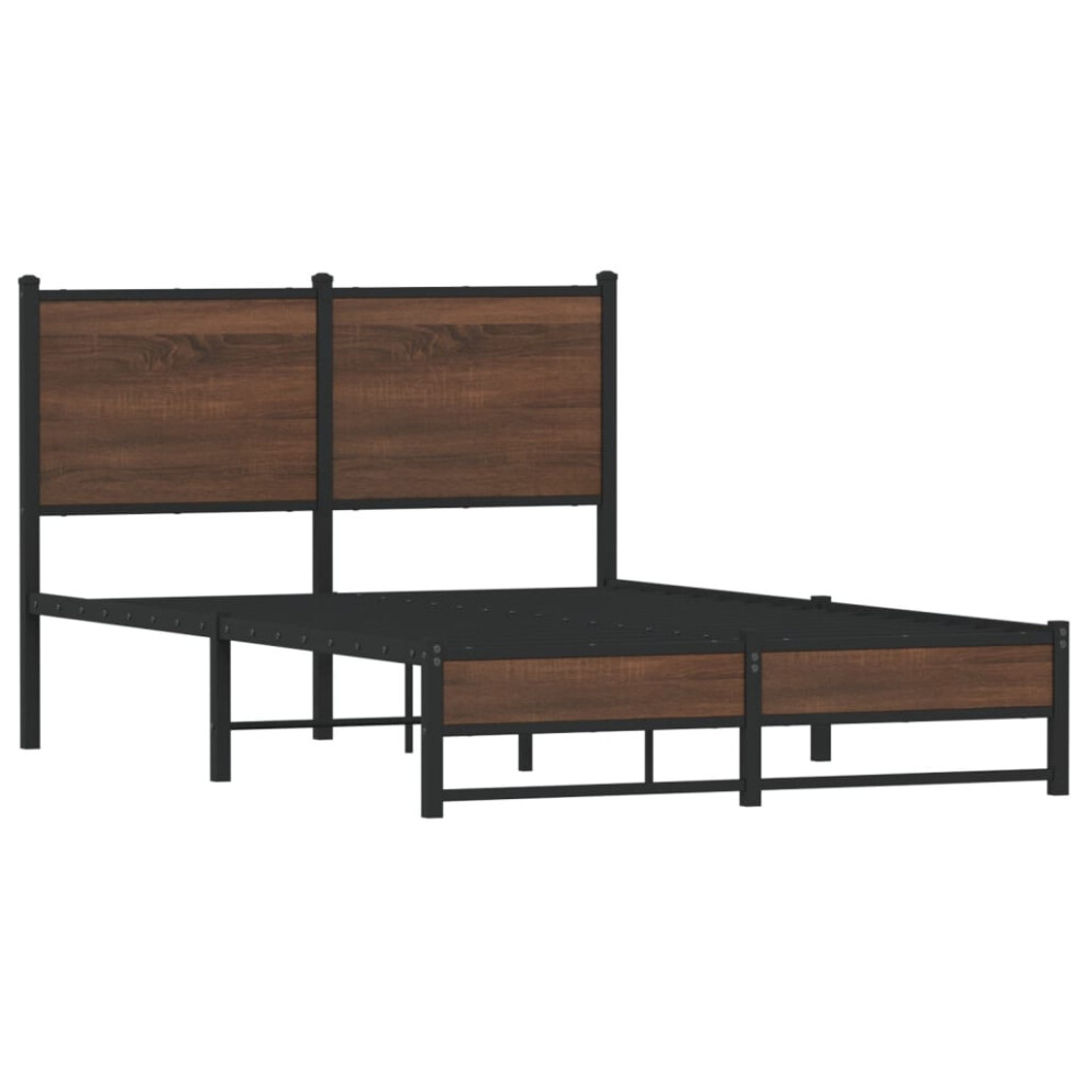 Vidaxl Metal Bed Frame With Headboard Bed Base Bedstead Brown Oak 120X200 Cm