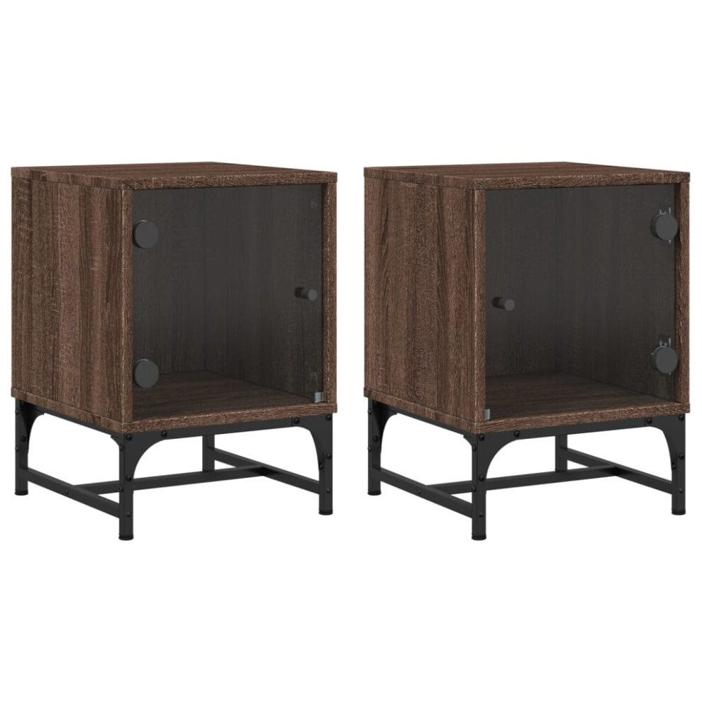 vidaXL Bedside Cabinets with Glass Doors Nightstand End Table 2 pcs Brown Oak