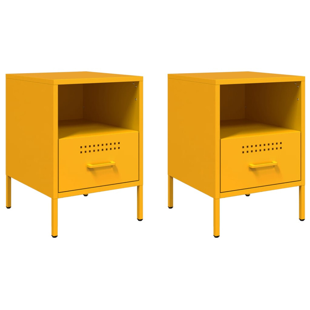 vidaXL Bedside Cabinets Bed Side Table 2 pcs Mustard Yellow Cold-rolled Steel