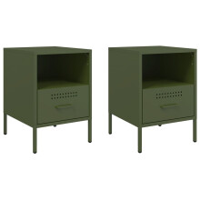 vidaXL Bedside Cabinets Nightstand Bed Side Table 2 pcs Olive Green Steel