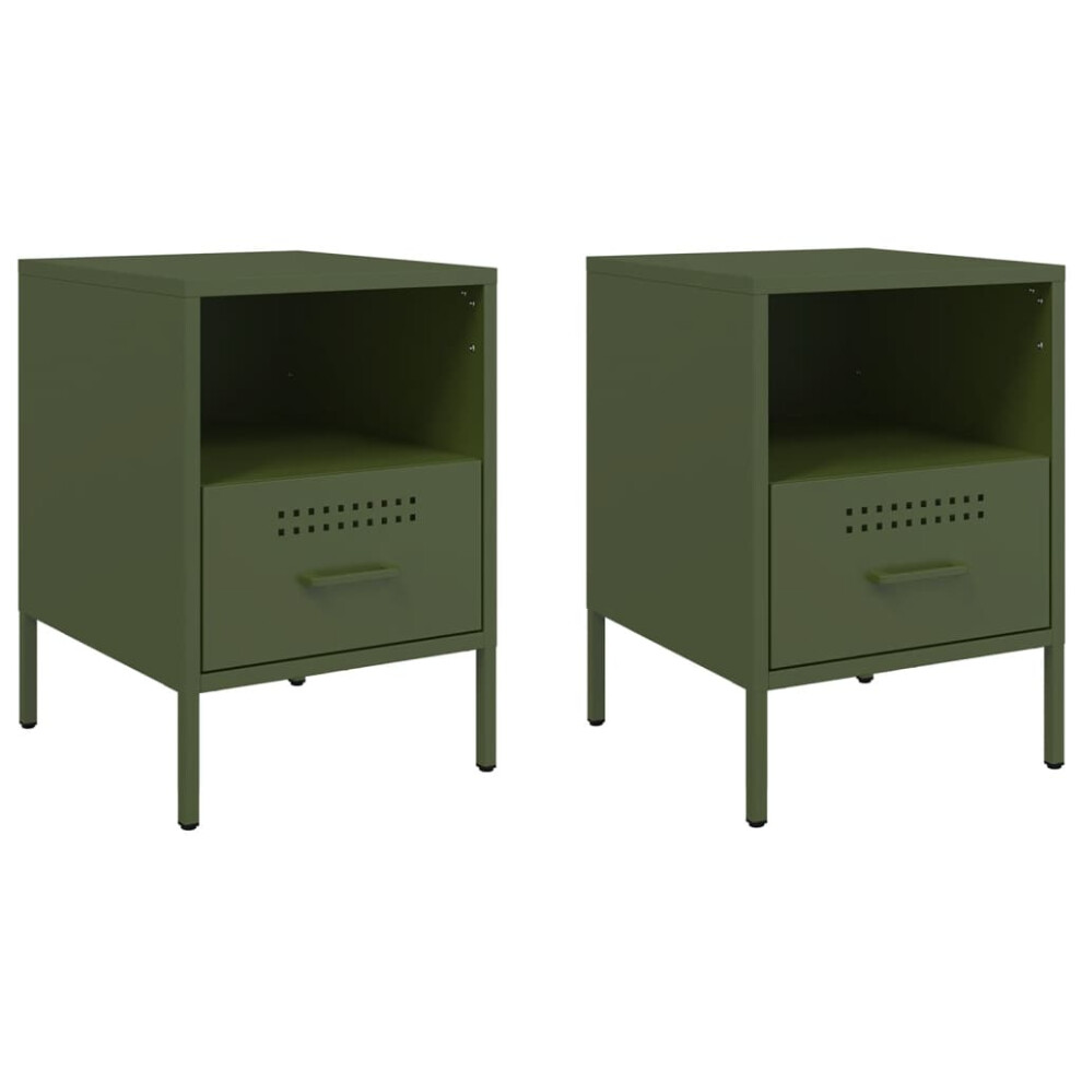 Vidaxl Bedside Cabinets Nightstand Bed Side Table 2 Pcs Olive Green Steel