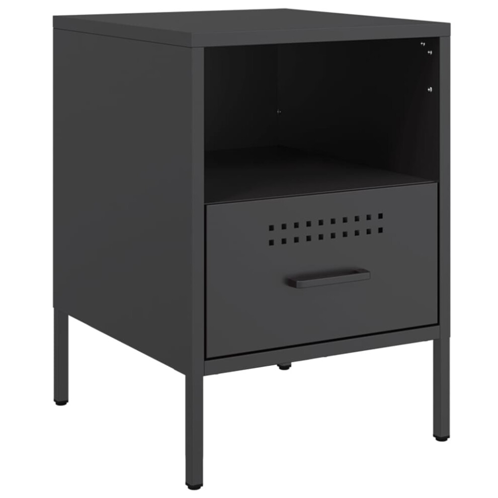 vidaXL Bedside Cabinet Bedroom Nightstand Bed Table Black Cold-rolled Steel