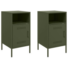 vidaXL Bedside Cabinets Nightstand Bed Side Table 2 pcs Olive Green Steel