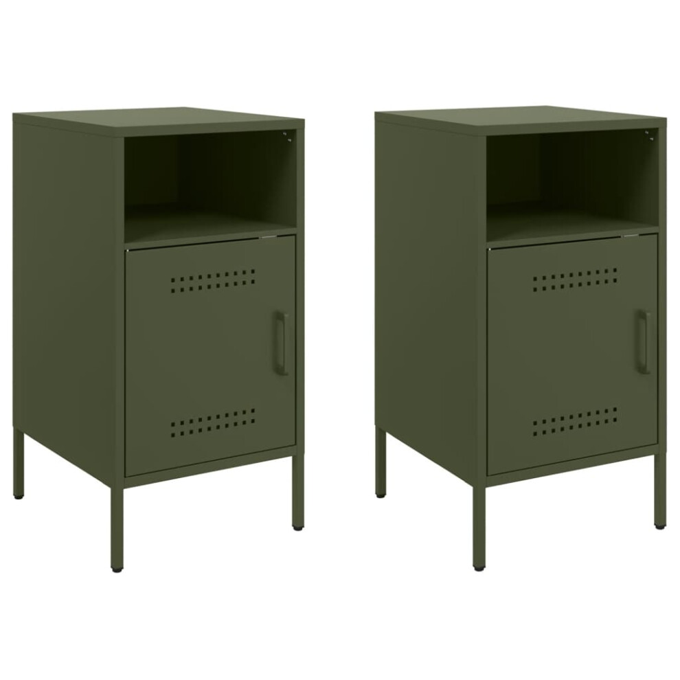 vidaXL Bedside Cabinets Bed Side Table 2 pcs Olive Green Cold-rolled Steel