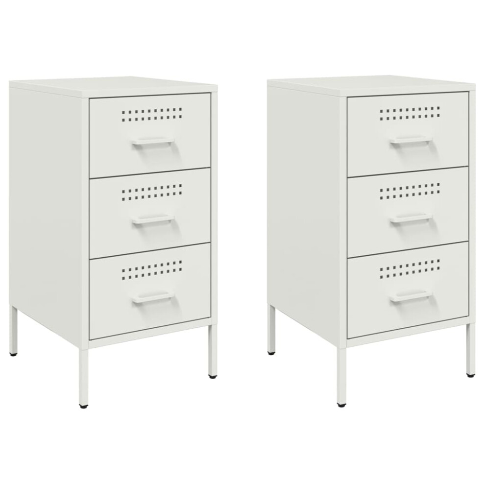 vidaXL Bedside Cabinets Bed Cabinet Nightstand 2 pcs White Cold-rolled Steel