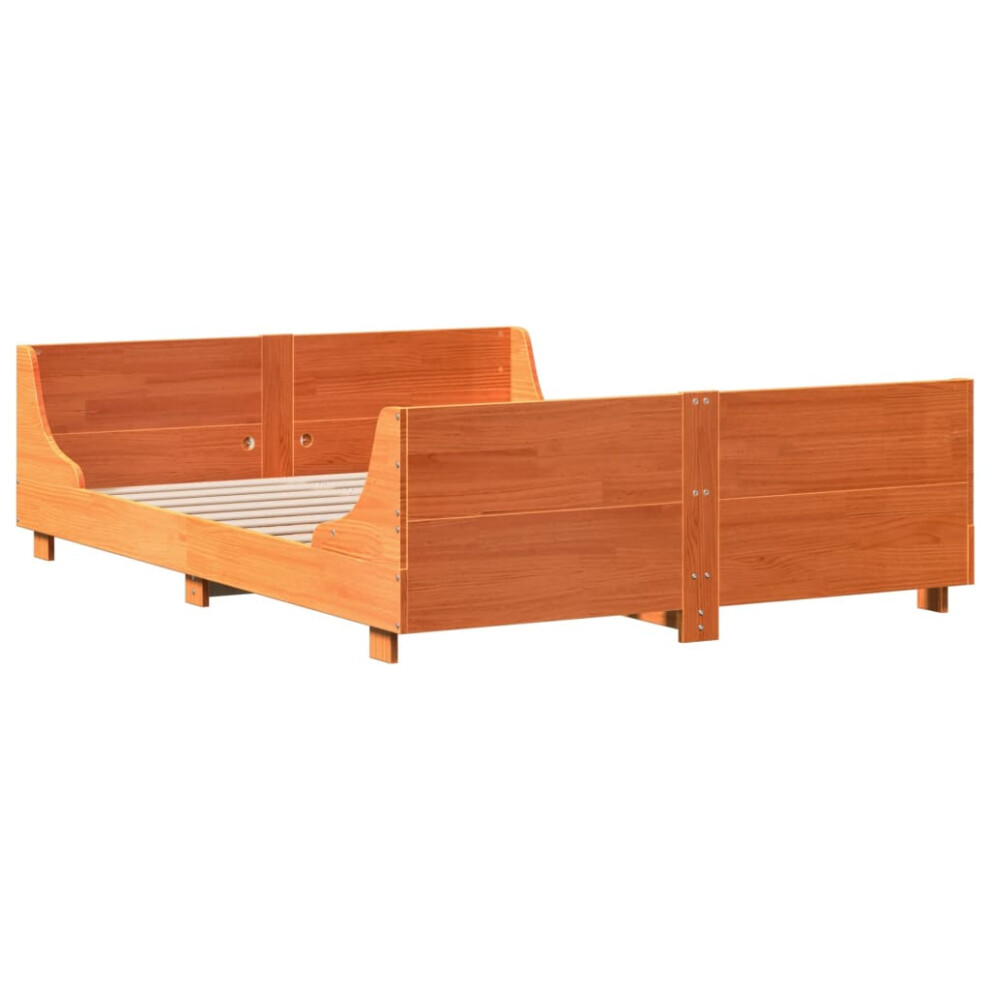 vidaXL Bed Frame with Headboard Bed Base Wax Brown 120x200 cm Solid Wood Pine