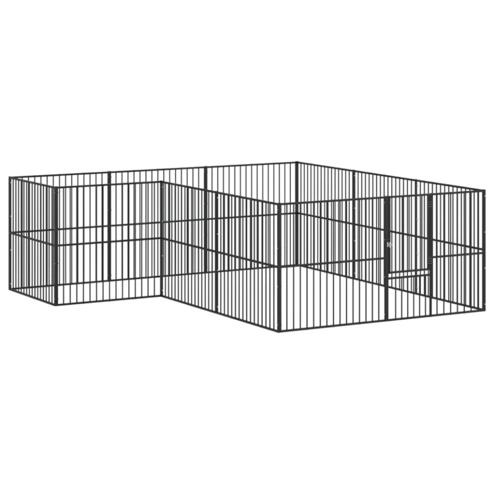 vidaXL Dog Playpen 12 Panels Dog Kennel Pet Dog Crate Black Galvanised Steel