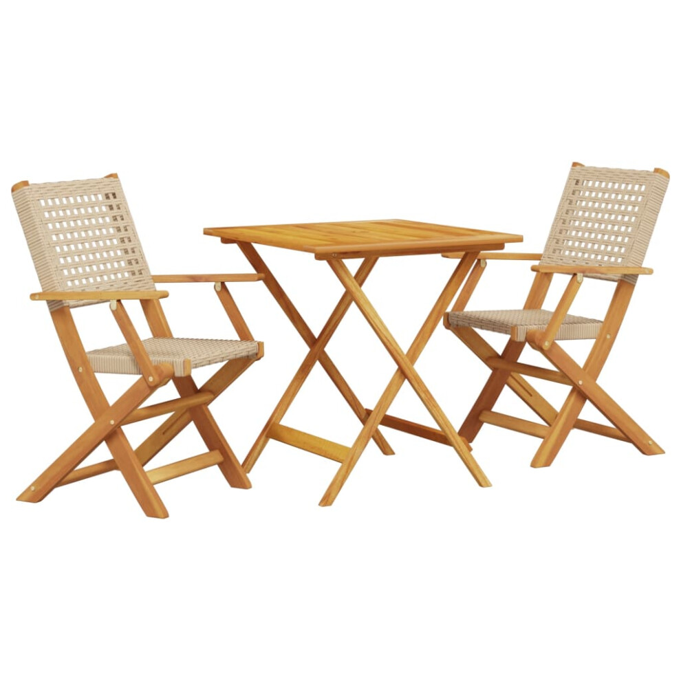 vidaXL Bistro Set 3 Piece Outdoor Bar Set Beige Poly Rattan and Solid Wood