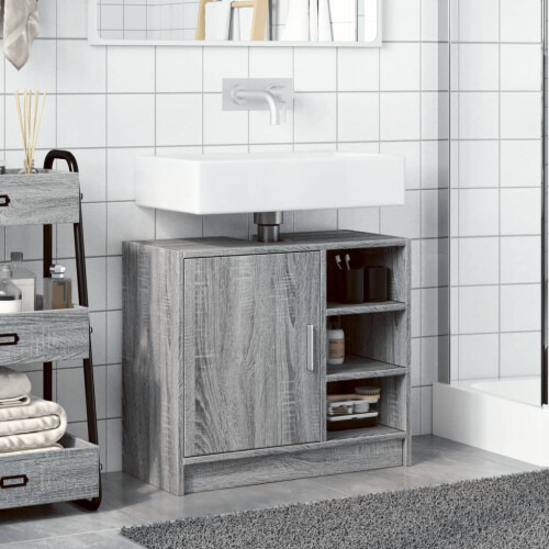 VidaXL vidaXL Sink Cabinet Vanity Unit Storage Cupboard Grey Sonoma Engineered Wood 2