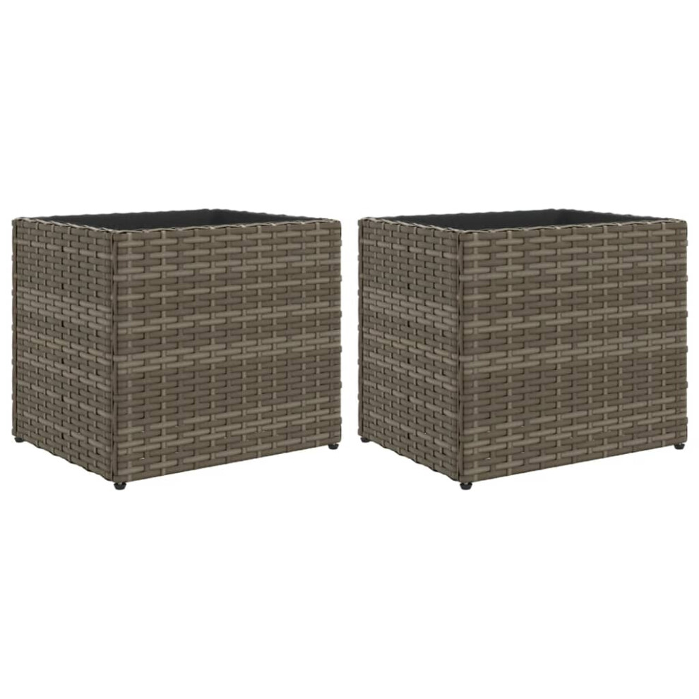 vidaXL Garden Planters Outdoor Flower Pot Planter Pot 2 pcs Grey Poly Rattan