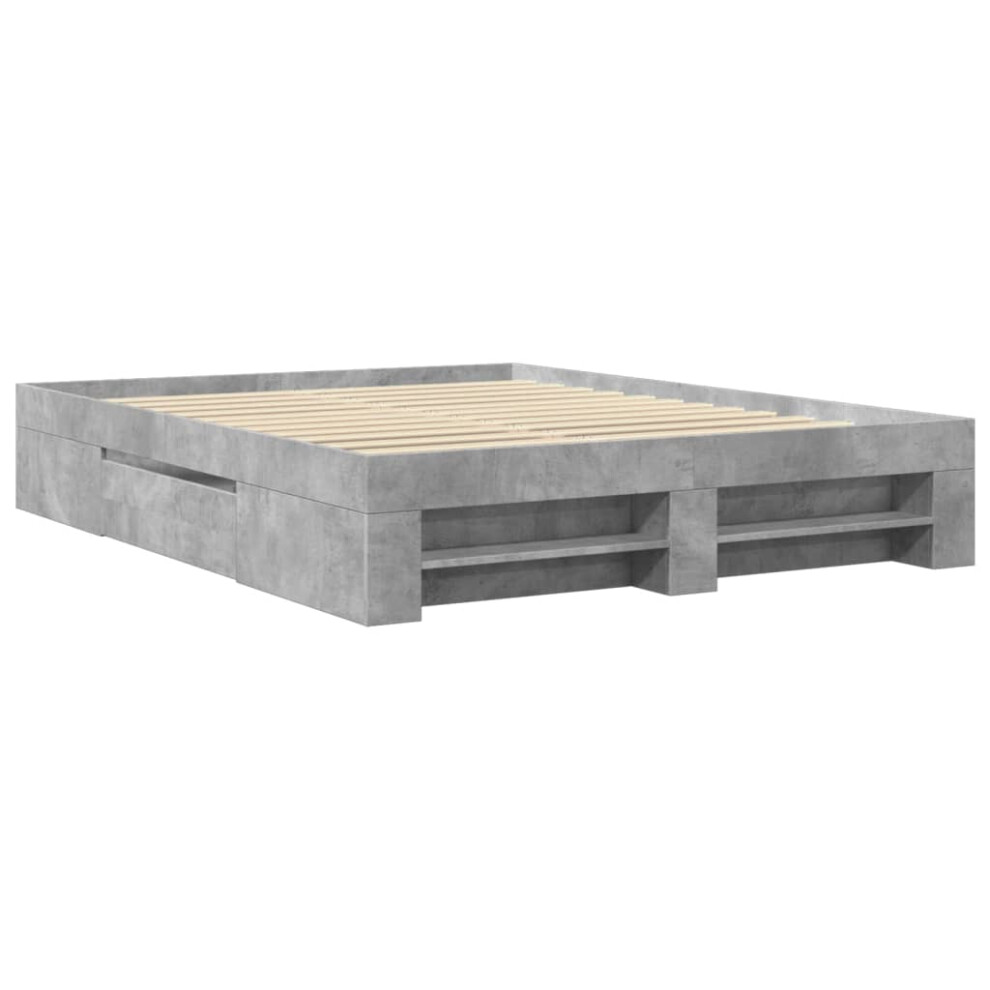 vidaXL Bed Frame Bed Base Concrete Grey 150x200 cm King Size Engineered Wood