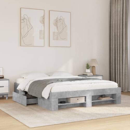 VidaXL vidaXL Bed Frame Bed Base Concrete Grey 150x200 cm King Size Engineered Wood 2