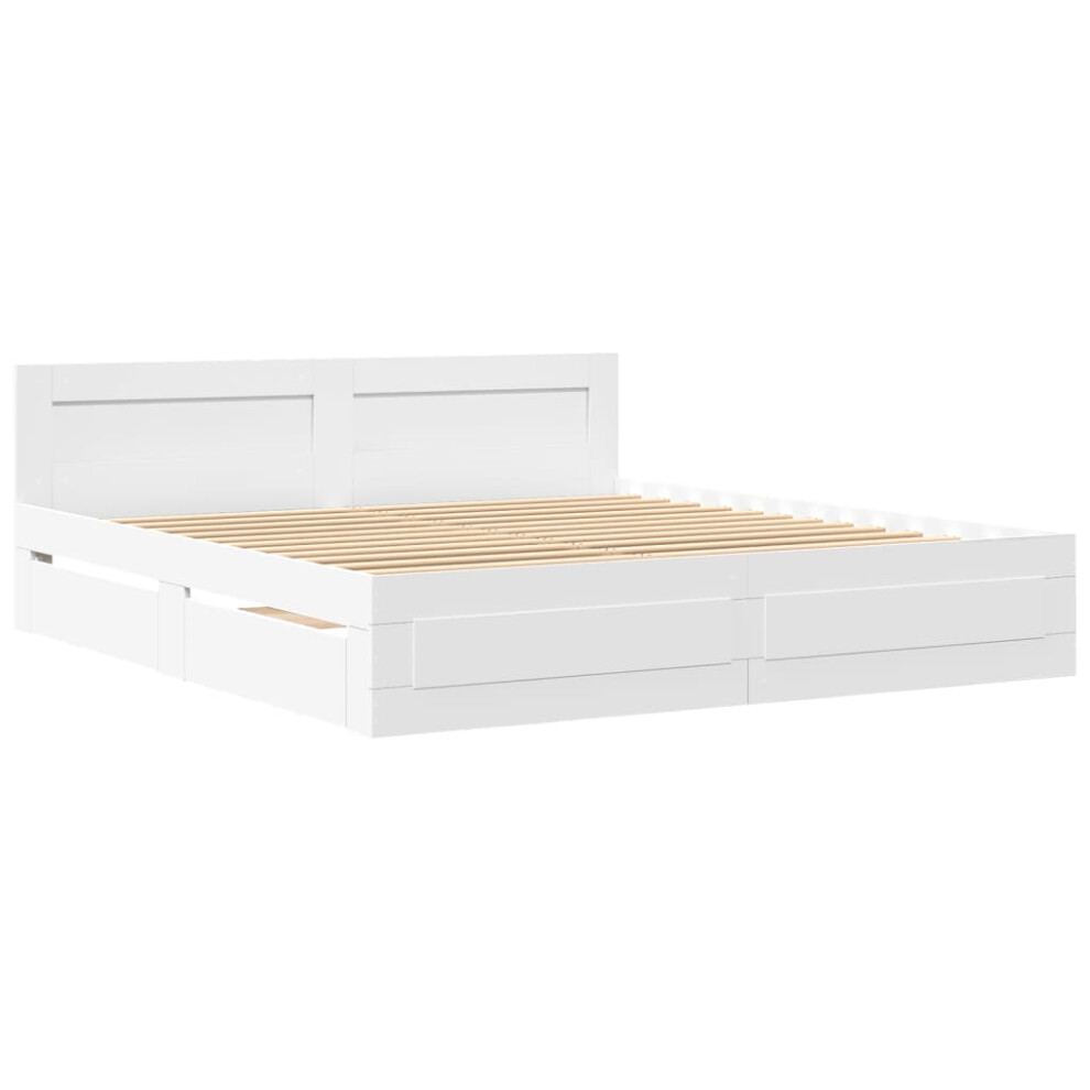 vidaXL Bed Frame with Headboard Bed Base White 200x200 cm Engineered Wood