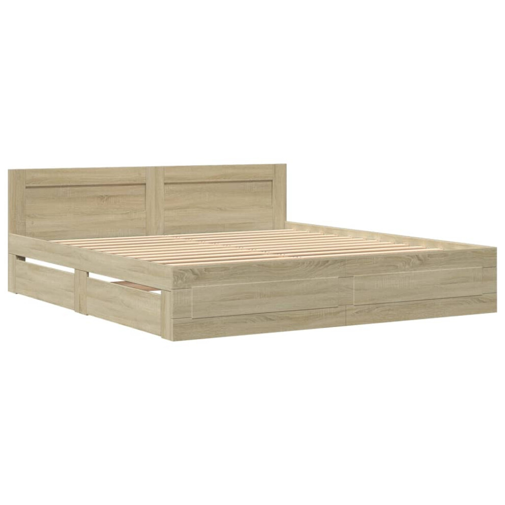 vidaXL Bed Frame with Headboard Bed Sonoma Oak 200x200 cm Engineered Wood