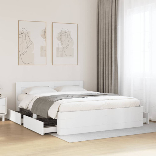 VidaXL vidaXL Bed Frame with Headboard White 150x200 cm King Size Engineered Wood 2