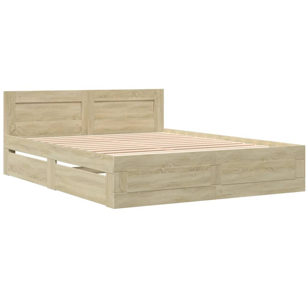 Vidaxl Bed Frame With Headboard Bed Base Sonoma Oak King Size Engineered Wood