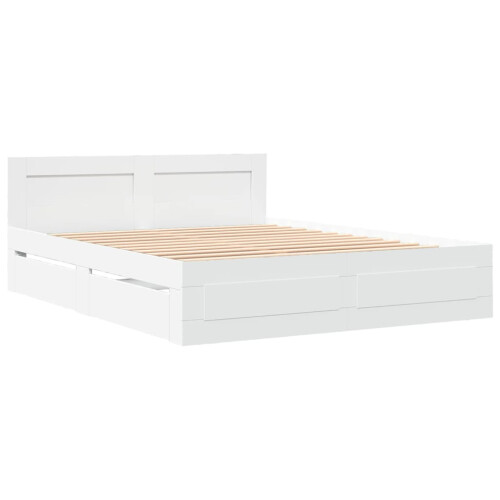 VidaXL vidaXL Bed Frame with Headboard White 150x200 cm King Size Engineered Wood