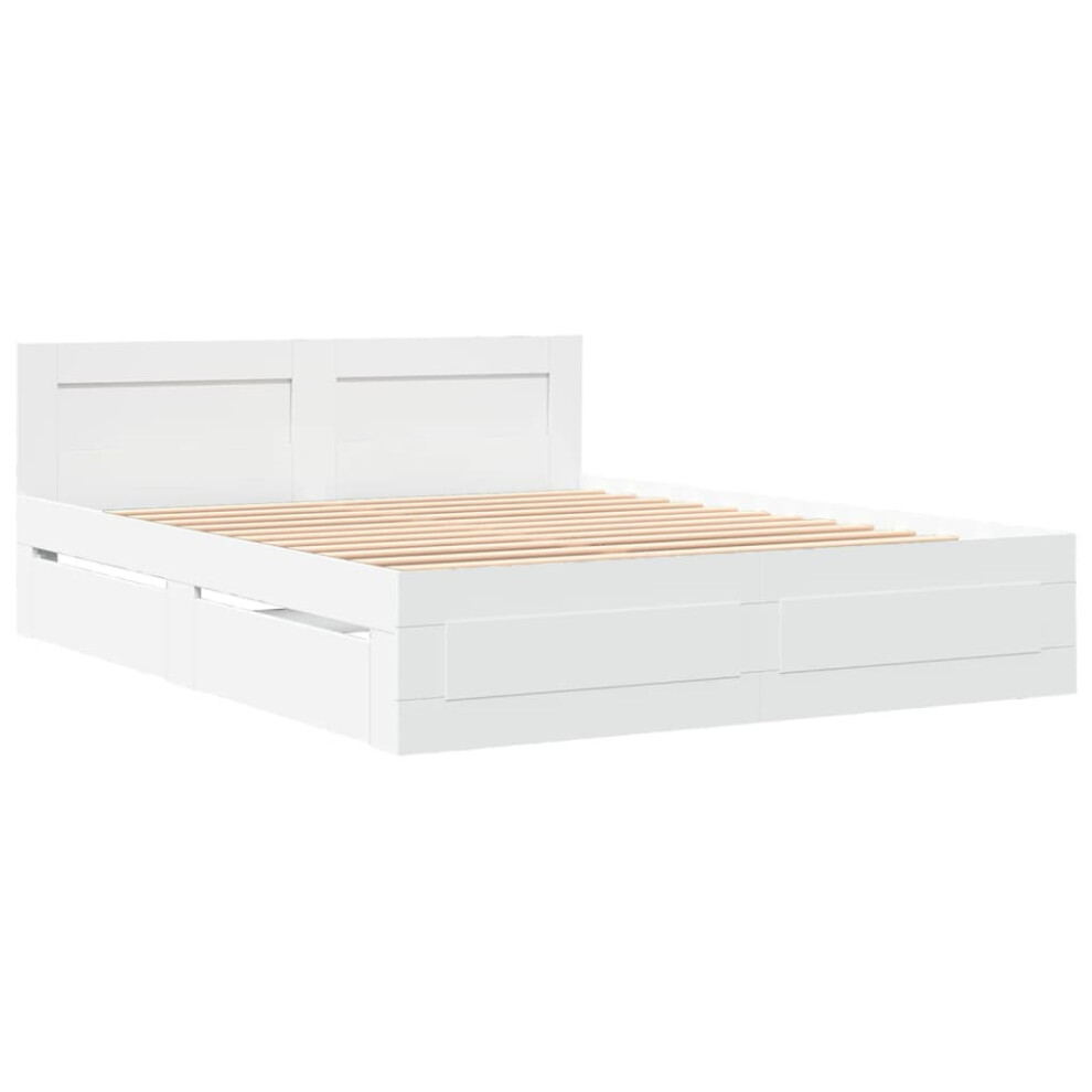 vidaXL Bed Frame with Headboard White 150x200 cm King Size Engineered Wood