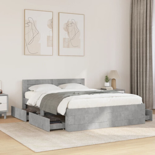 VidaXL vidaXL Bed Frame with Headboard Concrete Grey Small Double Engineered Wood 2
