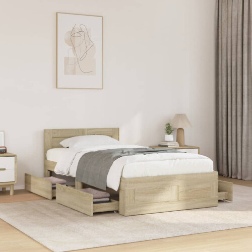 VidaXL vidaXL Bed Frame with Headboard Sonoma Oak 90x190 cm Single Engineered Wood 2