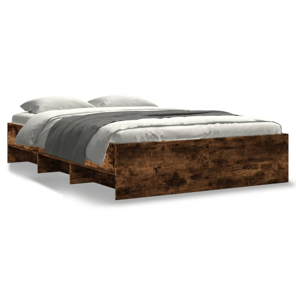 vidaXL Bed Frame Bed Base Home Bedstead Smoked Oak 120x200 Cm Engineered Wood