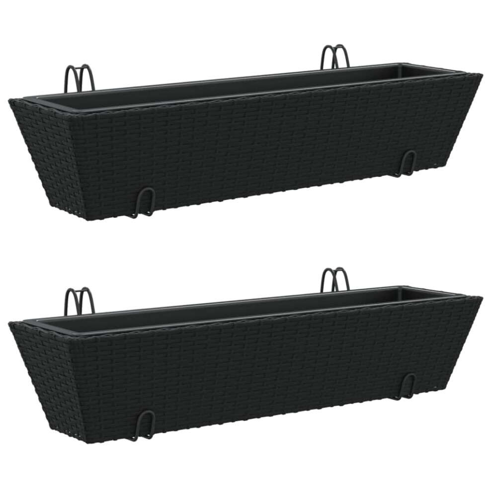 vidaXL Planters with hooks Patio Flower Pot Raised Bed 2 pcs Black Poly Rattan