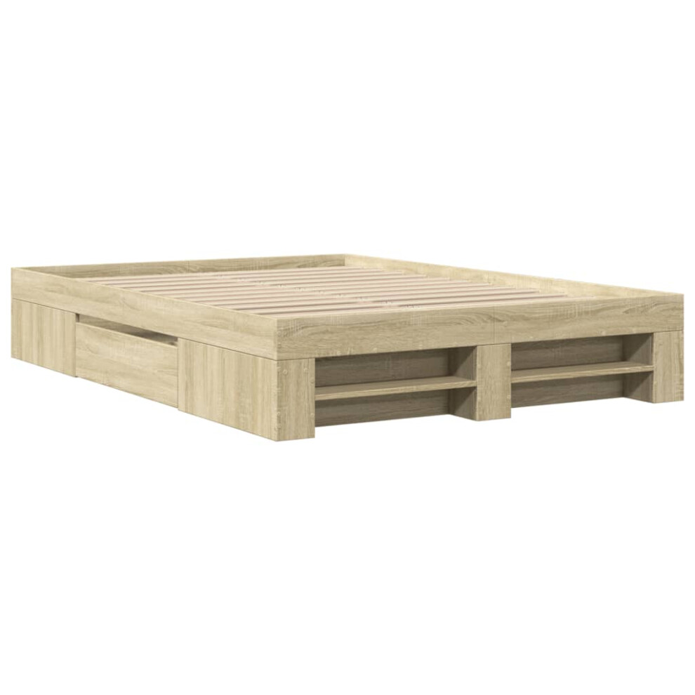 vidaXL Bed Frame Bed Base Home Bedstead Sonoma Oak 140x200 cm Engineered Wood