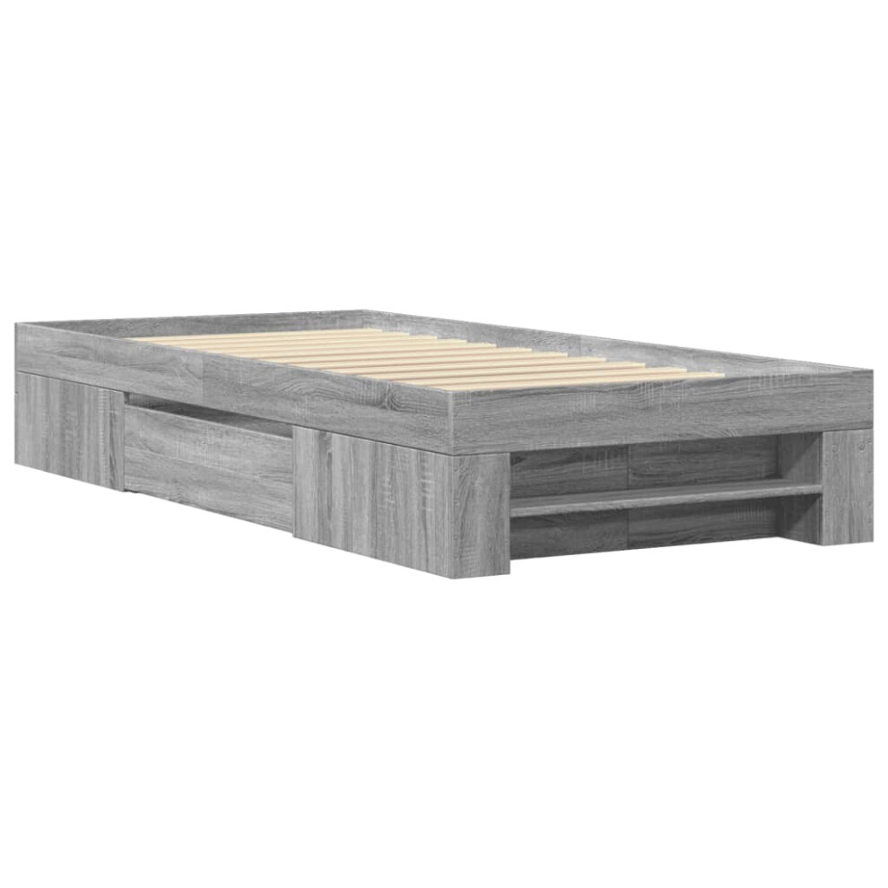 vidaXL Bed Frame Bed Base Bedstead Grey Sonoma 100x200 cm Engineered Wood