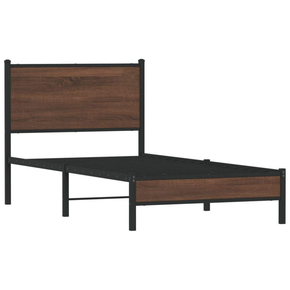 vidaXL Metal Bed Frame with Headboard Bed Brown Oak 75x190 cm Small Single