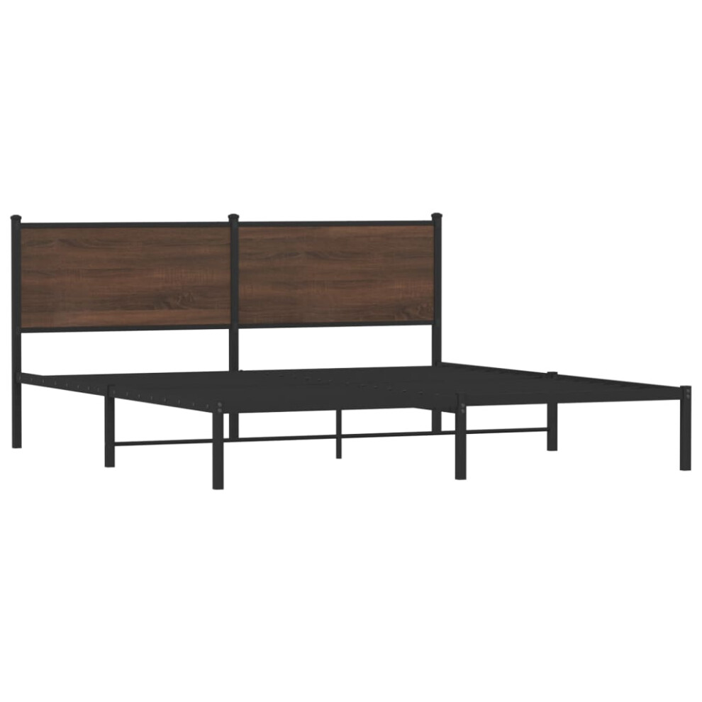 Vidaxl Metal Bed Frame With Headboard Bed Base Bedstead Brown Oak 183X213 Cm