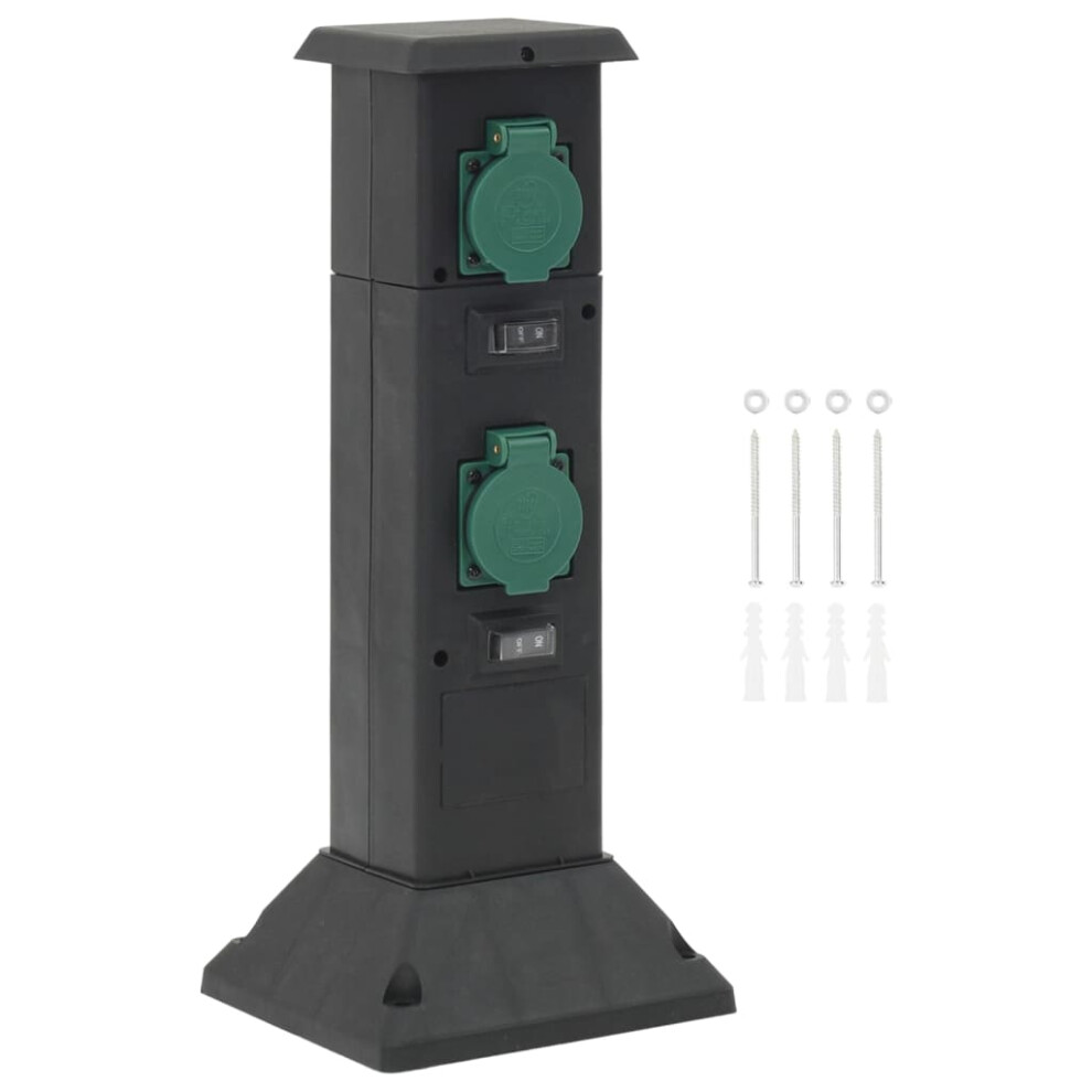 vidaXL Outdoor Socket Column 4-Way Power Socket Electrical Outlet Black&Green