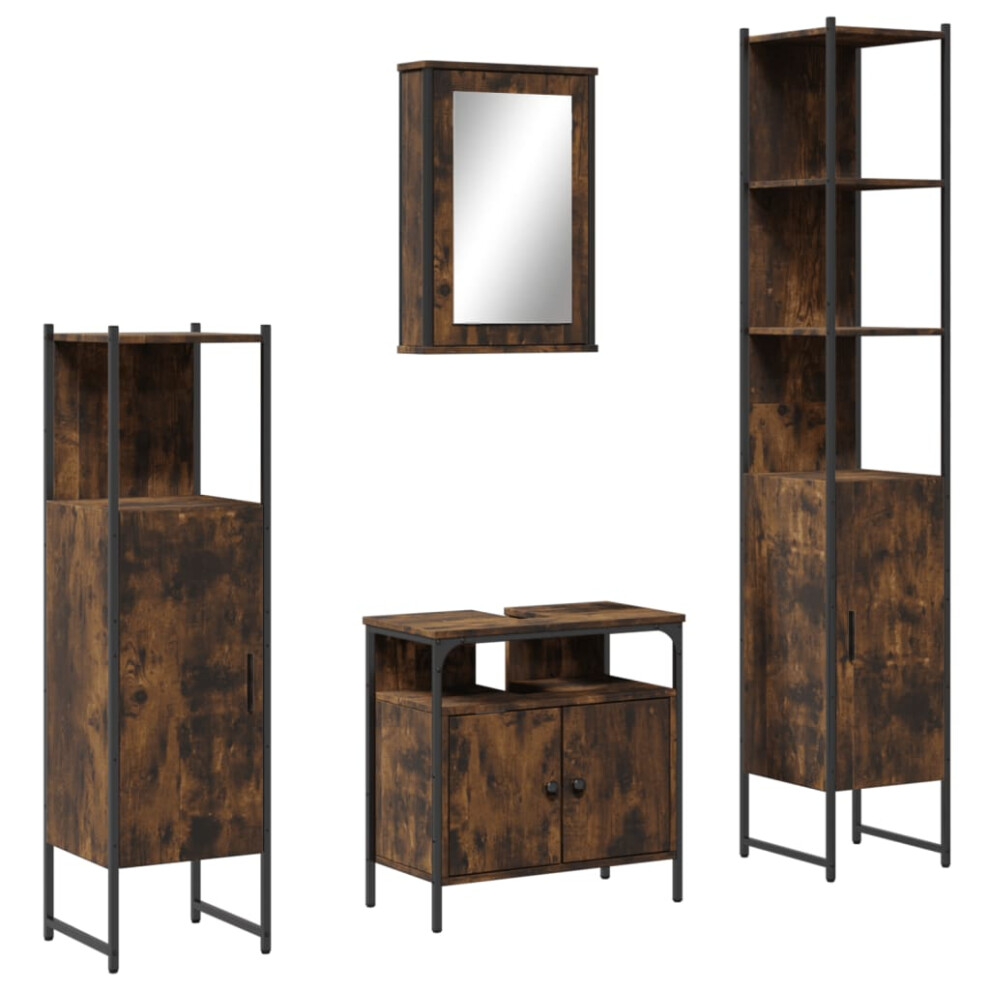 New Vidaxl Bathroom Furniture Set 4 Piece Sink Cabinet Smoked Oak Engineered Wood