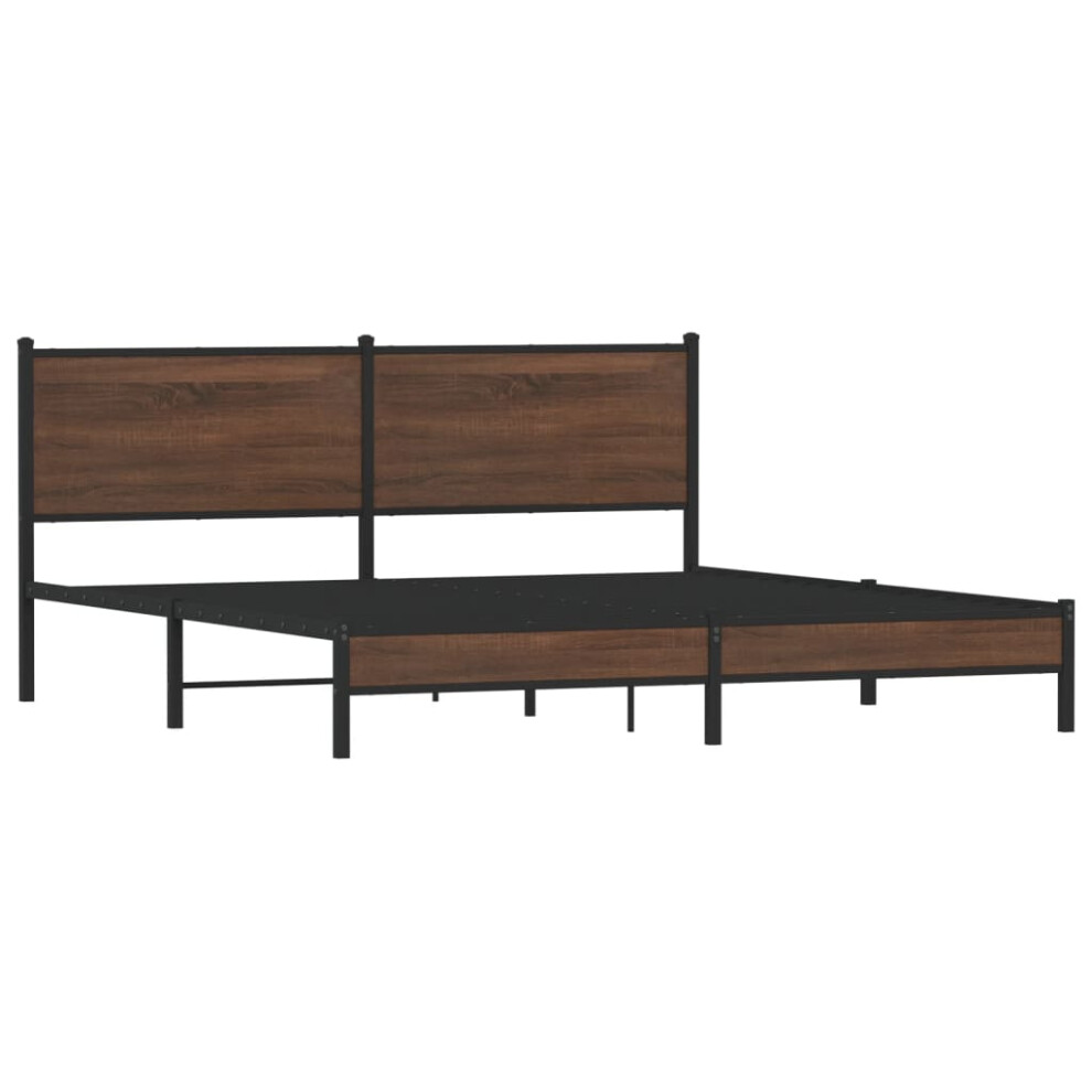 vidaXL Metal Bed Frame with Headboard Bed Base Bedstead Brown Oak 160x200 cm