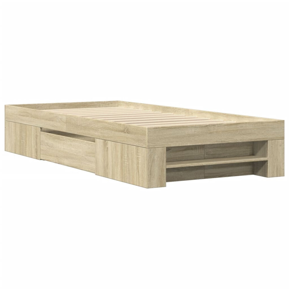 vidaXL Bed Frame Bed Base Sonoma Oak 75x190 cm Small Single Engineered Wood