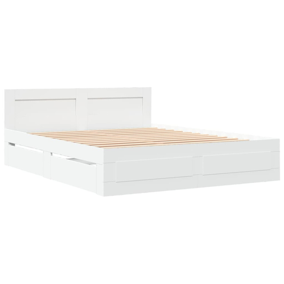 vidaXL Bed Frame With Headboard Bed Base White 160x200 Cm Engineered Wood