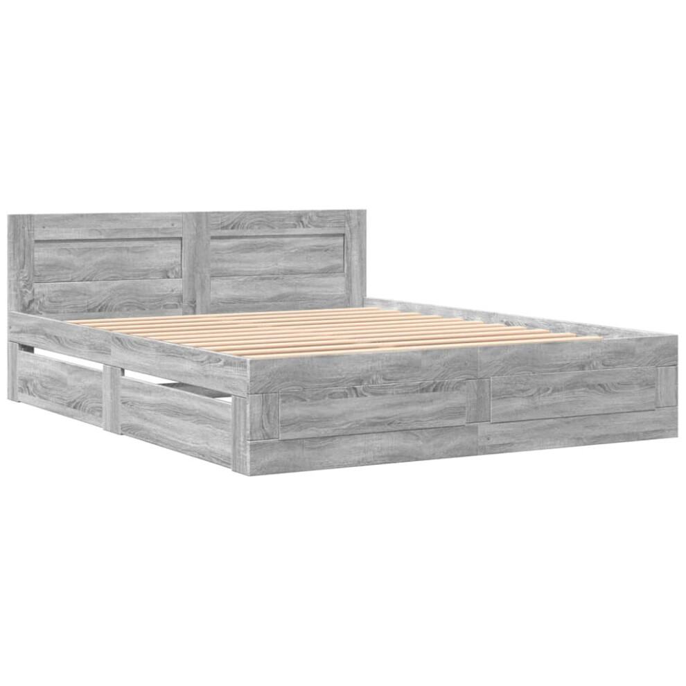 vidaXL Bed Frame with Headboard Bed Grey Sonoma King Size Engineered Wood