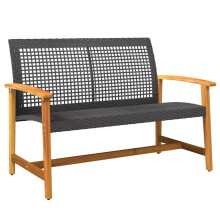vidaXL Garden Bench Outdoor Bench Chair Black Poly Rattan and Acacia Wood