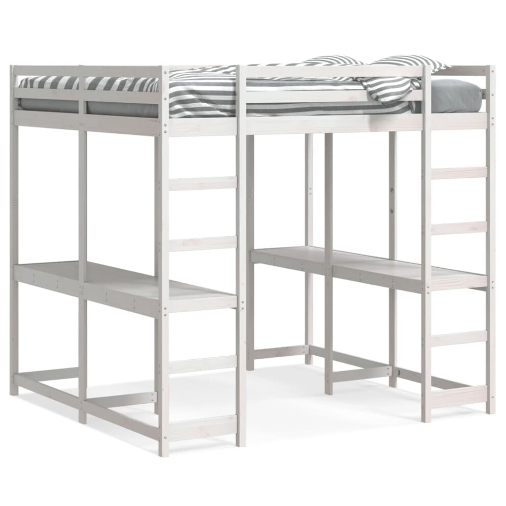 vidaXL Loft Bed with Desk and Ladder Bed Base White 160x200 cm Solid Wood Pine