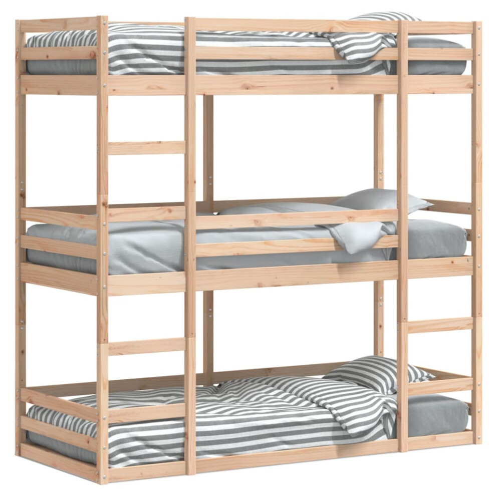 vidaXL Triple Bunk Bed Loft Bed Bedroom Bed Frame 75x190 cm Solid Wood Pine