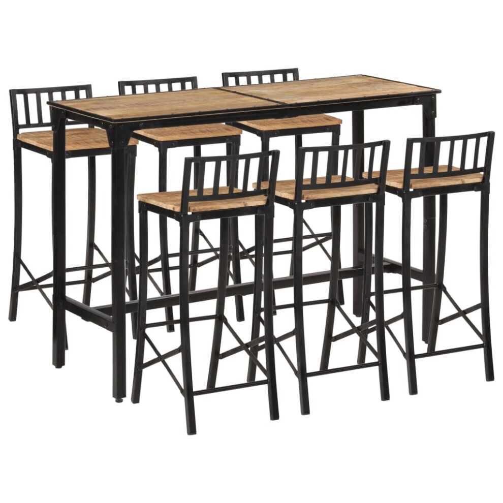 vidaXL Bar Set 7 Piece Bar Table And Chairs Solid Rough Wood Mango And Metal