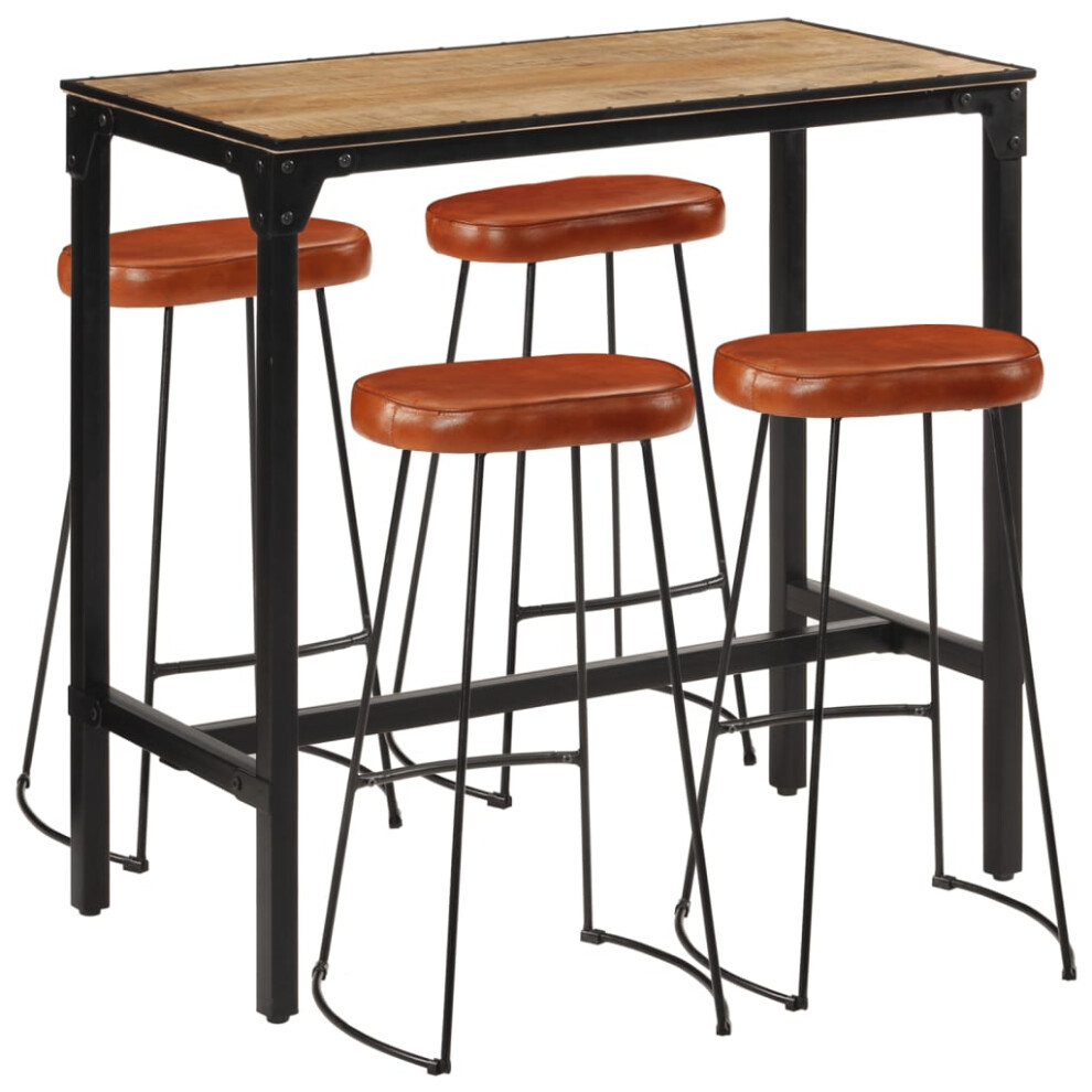 vidaXL Bar Set 5 Piece Bar Table and Chairs Solid Rough Wood Mango and Metal
