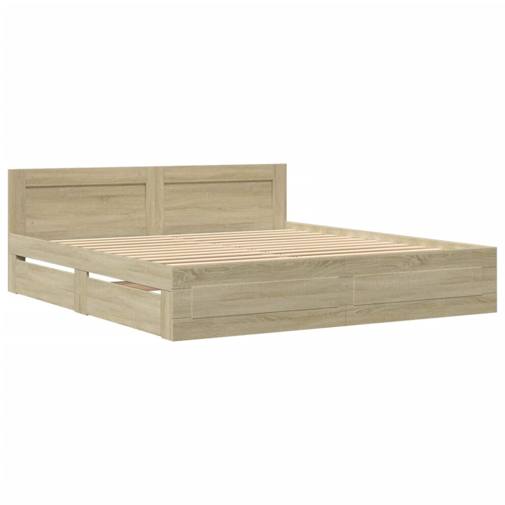 vidaXL Bed Frame With Headboard Bed Base Sonoma Oak King Size Engineered Wood