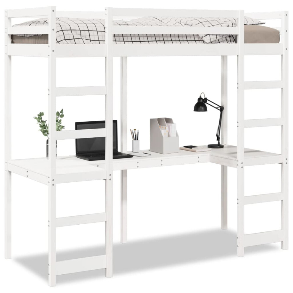Vidaxl Loft Bed Frame With Desk Kids Bunk Bed White 90X190 Cm Solid Wood Pine