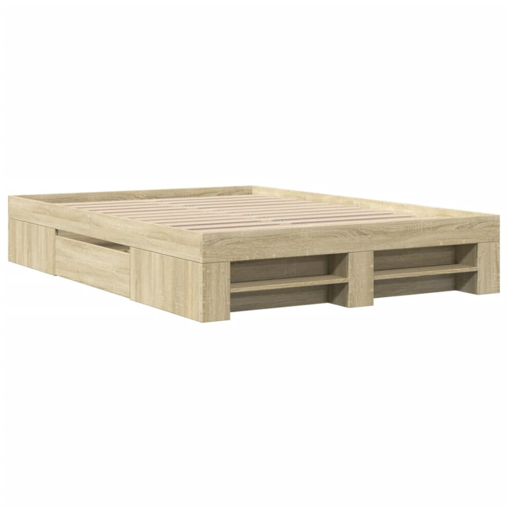 vidaXL Bed Frame Bed Base Home Bedstead Sonoma Oak 140x190 cm Engineered Wood