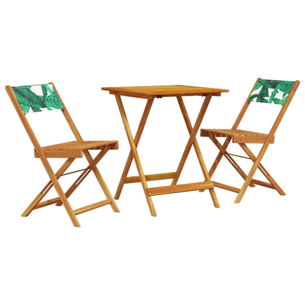 vidaXL Bistro Set 3 Piece Outdoor Bar Set Leaf Pattern Fabric and Solid Wood