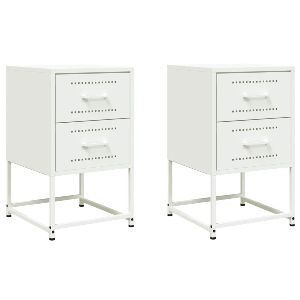 vidaXL Bedside Cabinets Nightstand Bed Table Bed Cabinet 2 pcs White Steel