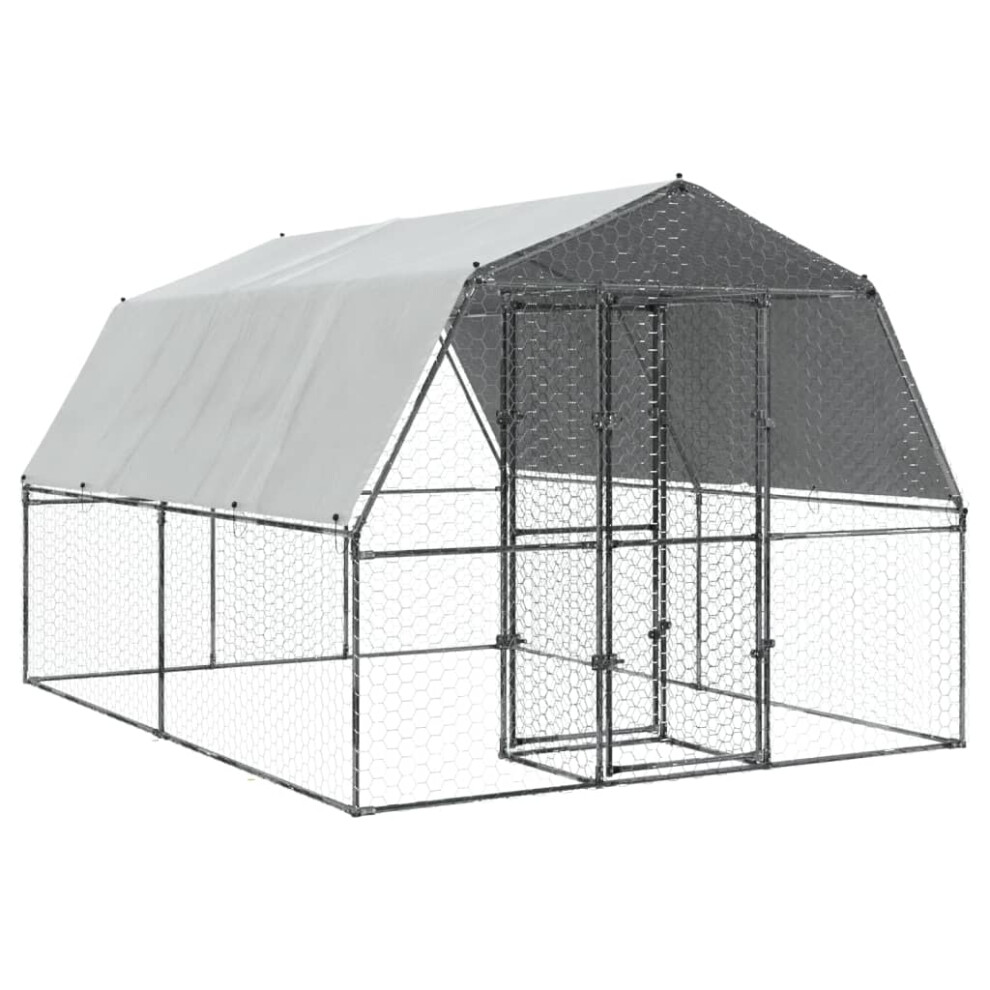 vidaXL Chicken Cage With Roof And Door Hen Run Cage Silver Galvanised Steel