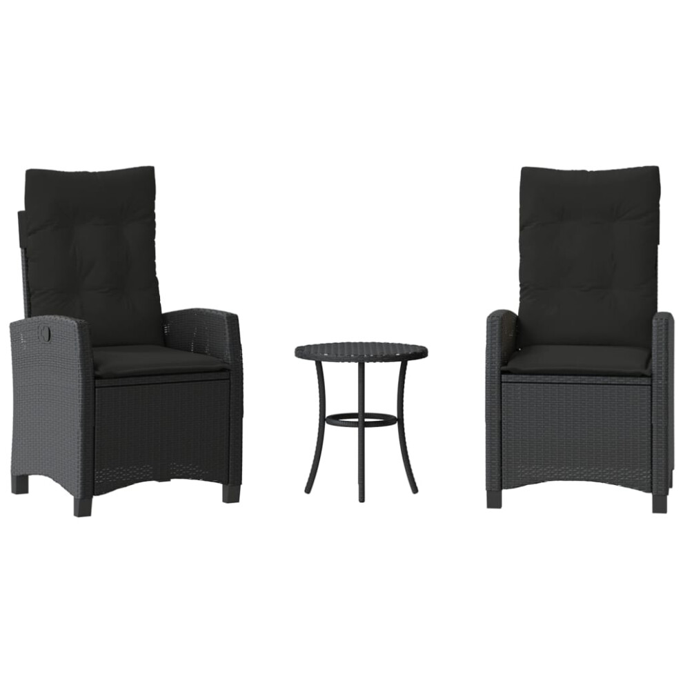 vidaXL Bistro Set 3 Piece with Cushions Outdoor Bistro Set Black Poly Rattan